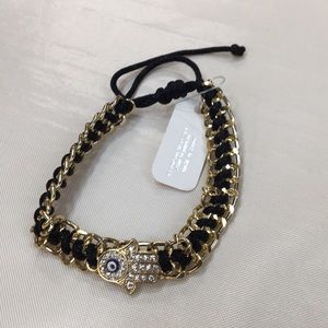 NWT! Hamsa Hand/Evil Eye Gold&Black Chain Bracelet